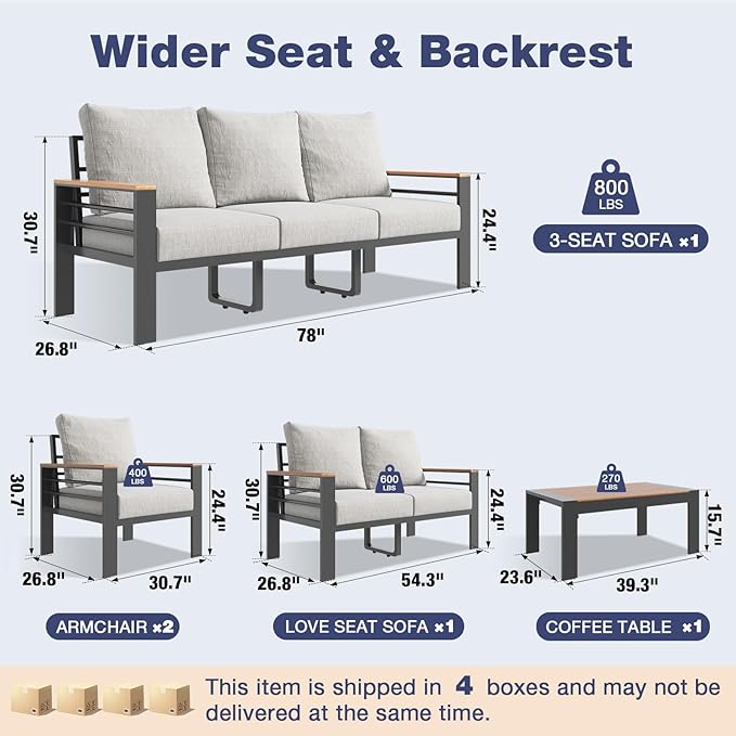 Aoxun Aluminum Patio Furniture Set with Umbrella 7 Seats, Oversized Outdoor Sectional with Washable Thick Cushions, Coffee Table and Waterproof Cover, Patio Conversation Sets for Porch, Balcony, Deck