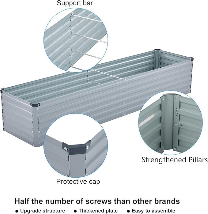 2 Pack 6x1.5x1FT Galvanized Raised Garden Beds Kit Outdoor Metal Gardening Planter Box for Vegetable Elevated Flower Herbs,Gray