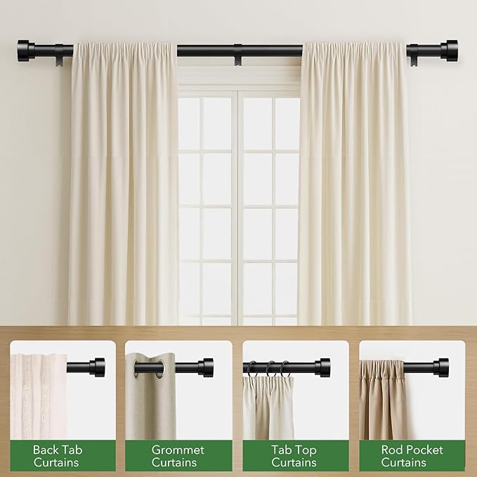 Time Forest Black Curtain Rods for Windows 48 to 84 Inch (4-7 Feet), 1 Inch Diameter Adjustable Heavy Duty Curtain Rod, Modern Style Indoor Outdoor Window Drapery Rods with End Caps, Size 32"- 90"