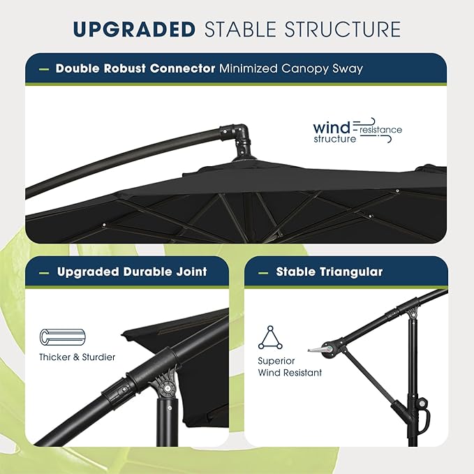 wikiwiki 10ft Patio Umbrella with Base Included, Outdoor Offset Cantilever Umbrella with Sandbag Base for Backyard, Garden and Pool, Easy to Tilt and Crank, Black