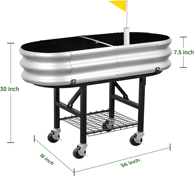 Raised Garden Bed with Legs and Heavy Duty Wheels, Self-Watering Planter Box, Easy-Install Foldable Stand, Galvanized Metal Elevated Wicking Bed with Liner for Indoor Outdoor Gardening