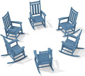 KINGYES Oversized Outdoor Rocking Chair Set of 6, All-Weather Patio Rocking Chairs for Porch, HDPE Outdoor Patio Rockers with High Back & Wide Seat for Garden, Lawn, Blue