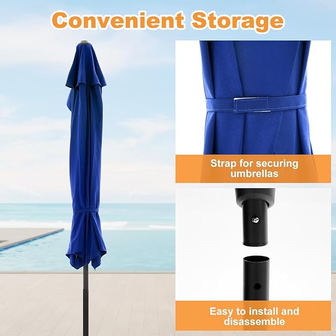 OLIXIS Half 9Ft Umbrella Outdoor Patio, Scalloped Patio Umbrella with Easy Crank, Sun Half Patio Umbrella for Balcony, Market, Garden, Blue