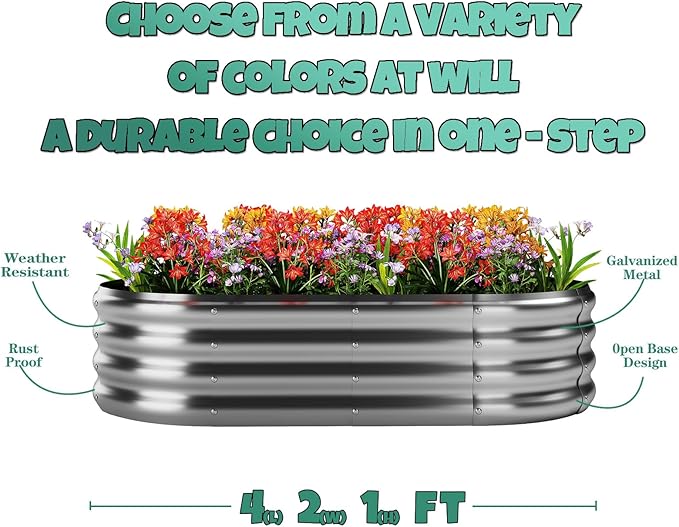 Galvanized Metal Raised Garden Bed Kit, 4x2x1ft Outdoor Planter Box, Garden Grow Bed for Vegetables, Flowers, Patio Gardening