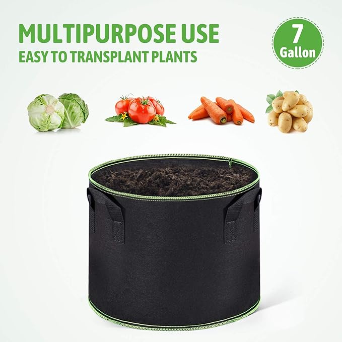 Delxo 10-Pack 7 Gallon Grow Bags Heavy Duty Aeration Fabric Pots Thickened Nonwoven Fabric Pots Plant Grow Bags with Handles