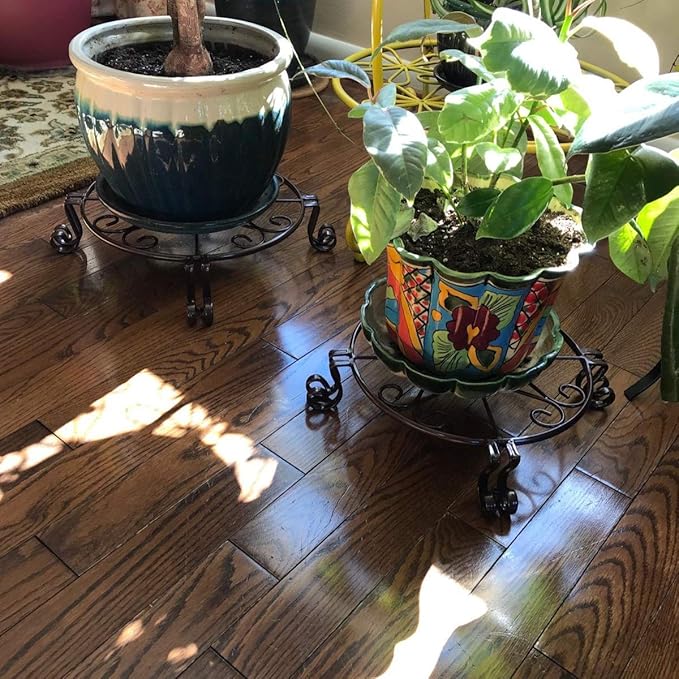 Black Plant Stand for Flower Pot Heavy Duty Potted Holder Indoor Outdoor Metal Rustproof Iron Garden Container Round Supports Rack for Planter Bronze, Pumpkin Stand Outdoor
