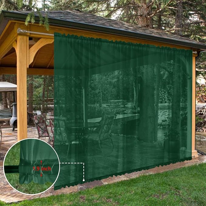 SpaceDresser Waterproof Outdoor Sheer Curtains for Patio - 2 Panels Rod Pocket Indoor Voile Sheer Curtain for Living Room,100W x 120L inch, Foliage Green