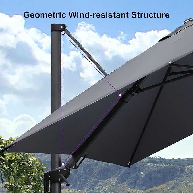 PURPLE LEAF 8' X 8' Tilting Patio Umbrella with Base Outdoor Cantilever Swivel Square Umbrella with Tilt Aluminum Offset Umbrella with 360-degree Rotation for Garden Deck Pool Patio Light Grey