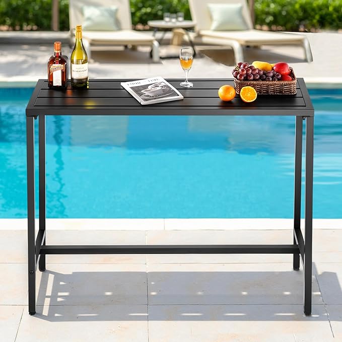 VEVOR Outdoor Bar Table, 47 x 15 in Patio Bar Table, Waterproof Top & Sturdy Metal Frame, Rectangle Counter Height Dining Tables, Outdoor Furniture for Balcony, Yard, Hot Tub, Poolside, Indoor