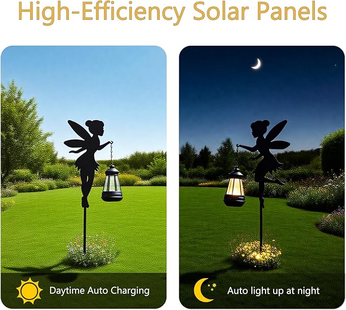 Solar Fairy Garden Stake Decorative Lantern Outdoor Waterproof, 2-Pack Solar Courtyard Lawn Decorative Lights,Outdoor Garden Statue Lights (Warm Lighting)