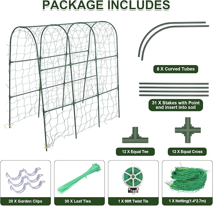 Cucumber Trellis for Raised Bed,U-Shape Garden Trellis for Climbing Plants Outdoor, Metal Arch Trellis for Vegetables, Plant Support for Vine,Tomato, Pea (Green, 49.6" L×30" W×47.2" H)