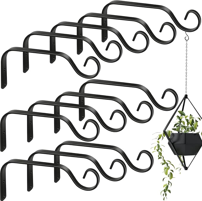 12 Pack Hanging Plant Bracket 7.3 Inches Metal Hook Decorative Straight Hanger for Bird Feeders, Wind Chimes, Flower Baskets, Planters Indoor Outdoor Wall