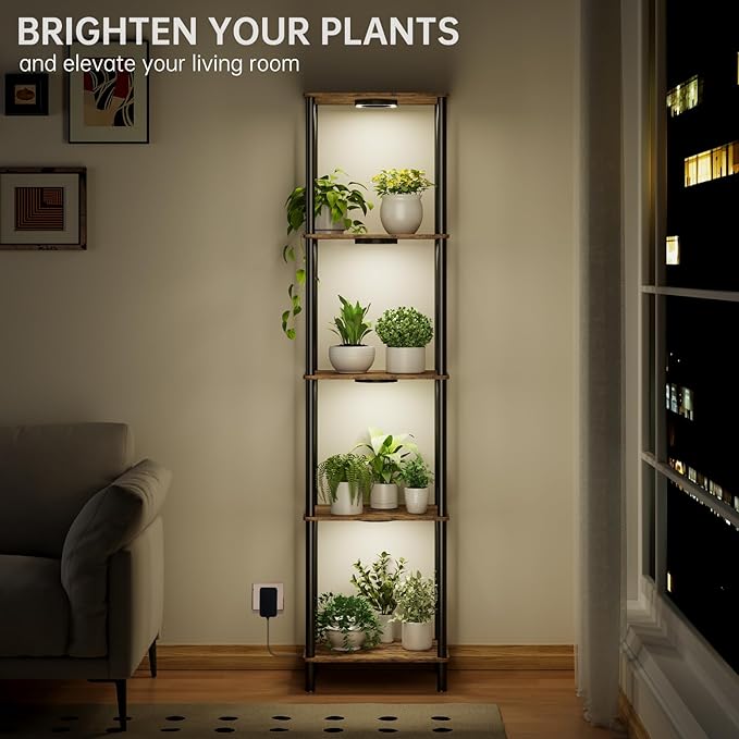 Bstrip Plant Stand Indoor with Grow Light, 66" Tall Indoor Plant Shelf, 5 Tier Flower Stand with Plant Light Full Spectrum, Metal Plant Holder with Light, lighted Plant Rack for Home, Corner, Patio