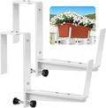 Window Box Brackets, Adjustable Planter Box Brackets, Heavy Duty Iron Flower Box Brackets for Railings, with Enhanced Bottom Support - Perfect for Balconies, Fences, and Gardens (White, 2 Pack)