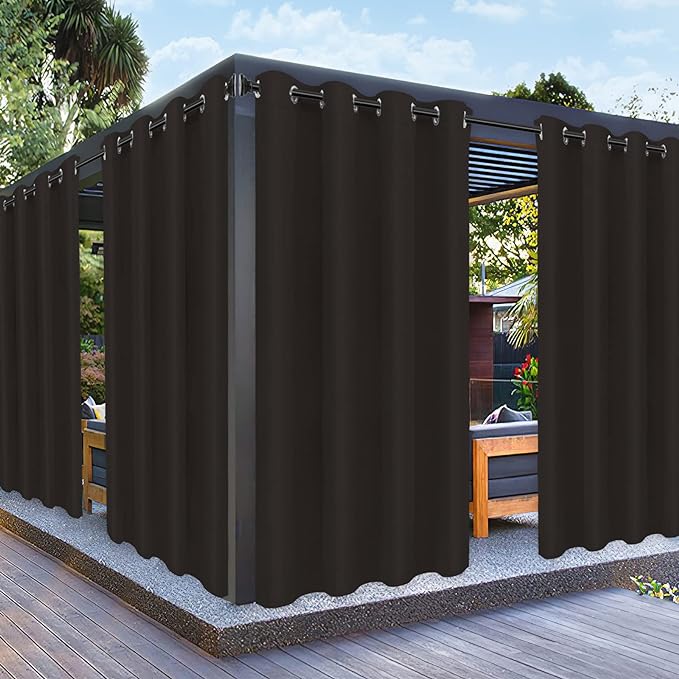 PureFit Outdoor Curtains for Patio Waterproof Weatherproof, UV and Fade Resistant Outside Curtains for Gazebo, Front Porch, Pergola, Sun Blocking Privacy Curtain, 52W x 108L inch, 1 Panel, Chocolate