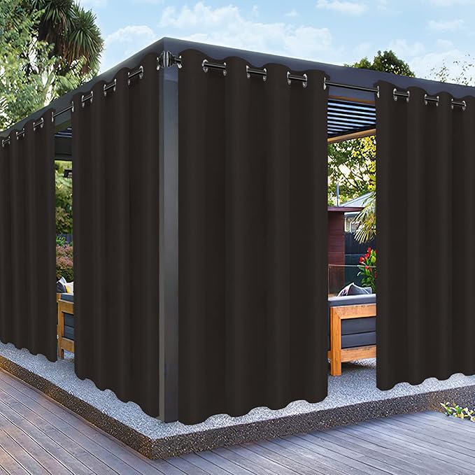 PureFit Outdoor Curtains for Patio Waterproof Weatherproof, UV Resistant Outside Curtains for Gazebo, Front Porch, Pergola, Sun Blocking Privacy Curtain, 52W x 120L inch, 1 Panel, Chocolate