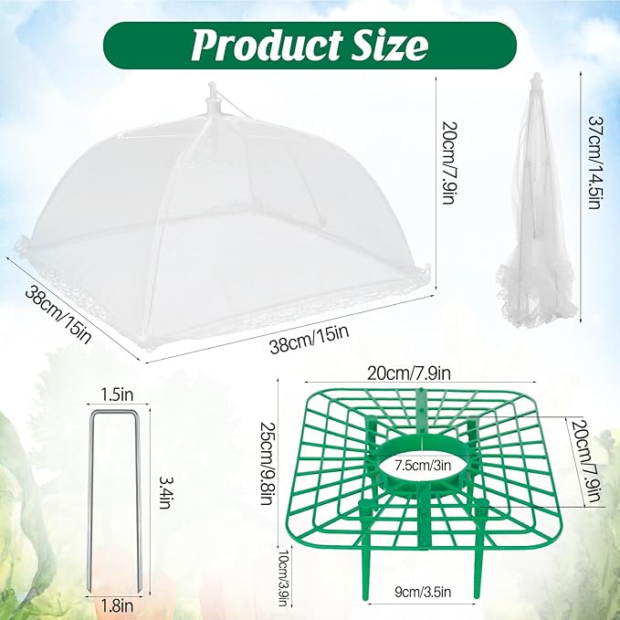 4 Sets Strawberry Plant Support with Mesh Plant Cover,Strawberry Growing Racks Sets with Iron Plant Nails and Storage Bag for Garden Strawberry Vegetables(White Net - Square)