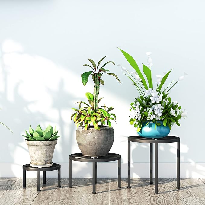 Zhongma Set of 3 Fully Assembled Metal Plant Stand for Heavy Potted Plant for Home Indoor and Outdoor, 220 LBS Capacity & Heavy Duty Construction, Sturdy Plant Riser without Installation Required