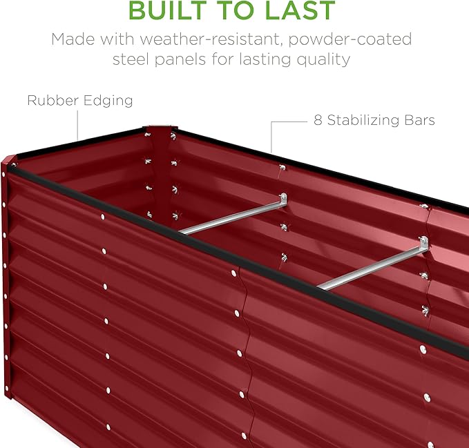 Best Choice Products 8x2x2ft Raised Outdoor Metal Garden Bed, Deep Root Box Planter for Vegetables, Flowers, Herbs, 240 Gallon Capacity, 100% Non Toxic Materials - Royal Red