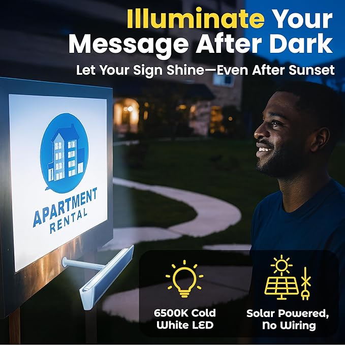 Brighticonic Solar Sign Lights Outdoor White – LED Solar Sign Light for House Numbers & Real Estate Signs – 13" Cool White Floodlight, IP65 Waterproof, Dusk to Dawn Solar Mailbox Light