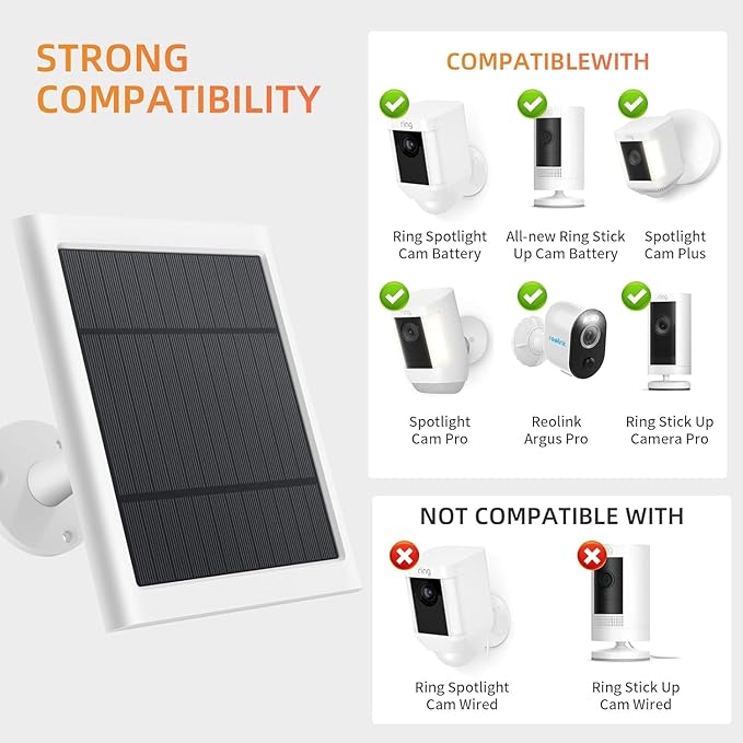 Solar Panel for Ring Camera, 2 Pack 4W Solar Charger Compatible with Rings Spotlight &All-New Stick Up Outdoor Cam Battery, 10ft Long Cable with USB-C to Ring Barrel Plug Adapter