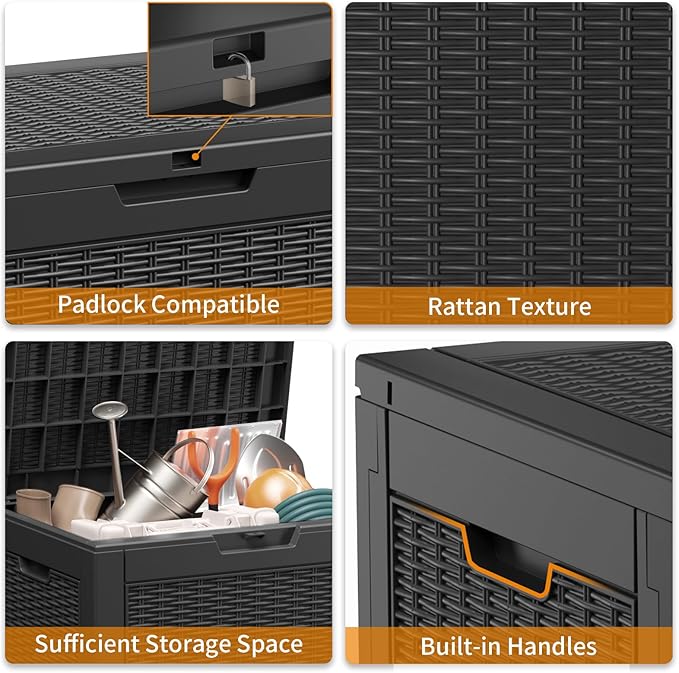 32 Gallon Outdoor Storage Box, Large Resin Deck Box for Patio Cushions, Garden Tools, Pool Accessories, Waterproof and Lockable Design, Storage Bench for Backyard & Deck(Black)