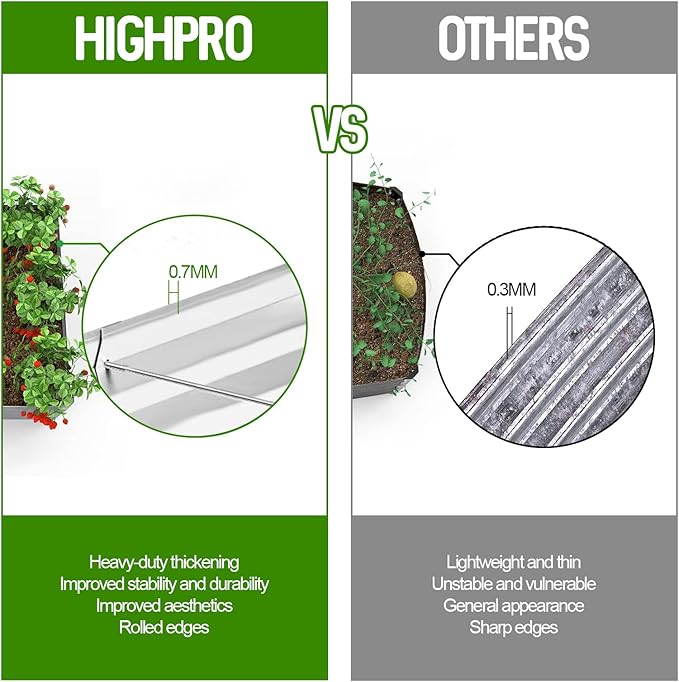 Highpro Galvanized Raised Garden Bed Kit, 4×2×1ft Planter Box for Outdoor Gardening and Planting, Large Bottomless Metal for Vegetables, Herb, Fruits, Flower, Silver