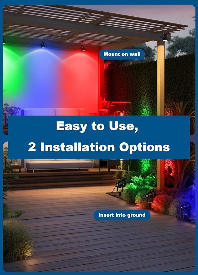 PYDS Christmas Spotlights Outdoor, 12W RGBW Halloween Spot Lights with Remote, 120V Plug-in Color Changing LED Landscape Lighting with IP65 Waterproof for Yard Garden Tree Decor, 2 Pack