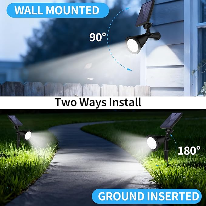 Solar Spot Lights Outdoor Waterproof, 18 LED Solar Powered Landscape Lighting Low Voltage Auto On/Off for Garden, Yard, Tree, Flag, Wall, Pathway, 4 Pack