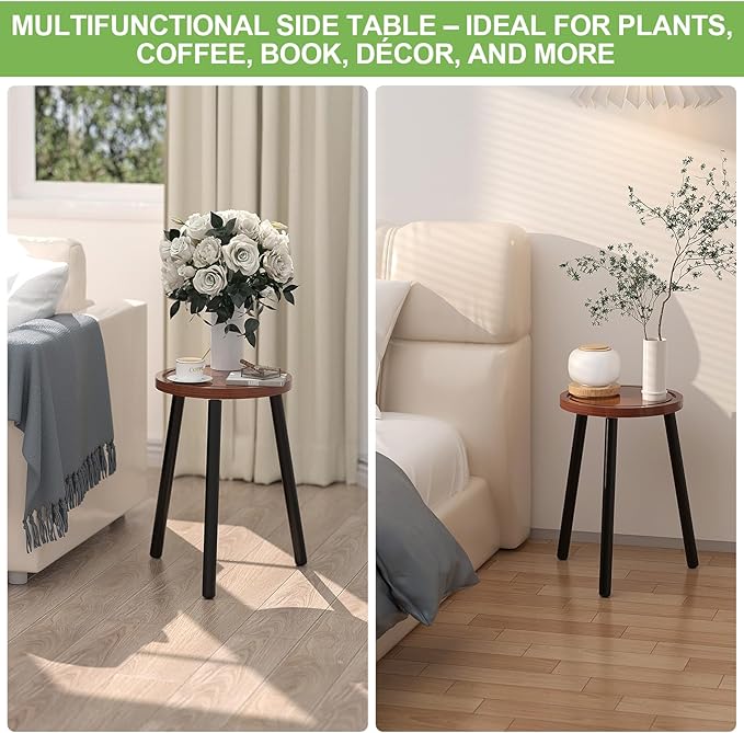 2-Pack Wood Plant Stands Indoor, 16.7" Tall Plant Stand Outdoor Mid-Century Plant Stool, Single Plant Table Modern Small Round Side/End Table for Living Room, Balcony, Office(Brown)