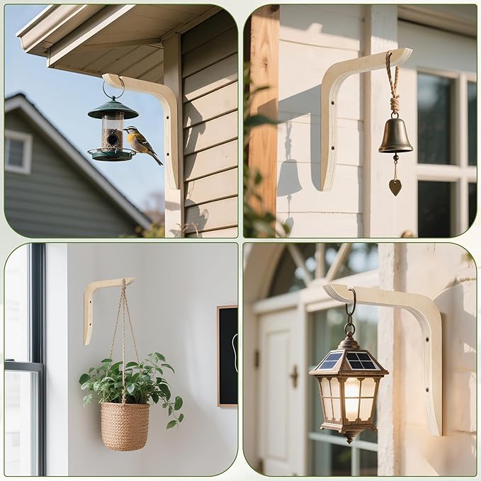 Wooden Plants Hanger, Plant Hangers Indoor Wall Mount, 8.58-Inch Hanging Plant Hooks For Wall, Basket Hooks for Lanterns, Flower Bracket, Wind Chimes, Lamp, Bird Feeders, Patio Decor(wood color 2PCS)