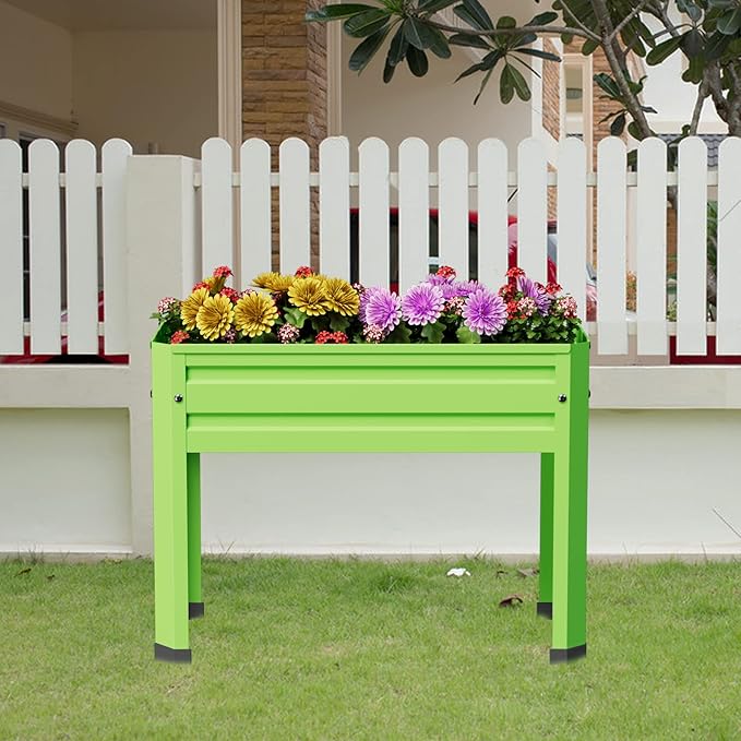 Elevated Metal Planter Box Stand Heavy Duty Raised Garden Bed for Vegetables Flowers Herbs Indoor Outdoor Use, Green