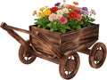 Wooden Flower Cart with Wheels Wooden Wagon Planter Outdoor Garden Planter Decor Planter Kit for Patio Balcony Trolley Decoration Succulent Flower Pot, Indoor Backyard Balcon Decor（Small）