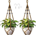 Macrame Plant Hanger, Up to 4-15 inch Pots, Wood Beads Cotton Hanging Planter Holder for Indoor Outdoor Boho Home Decor, 35 Inch, Set of 2 (Brown)