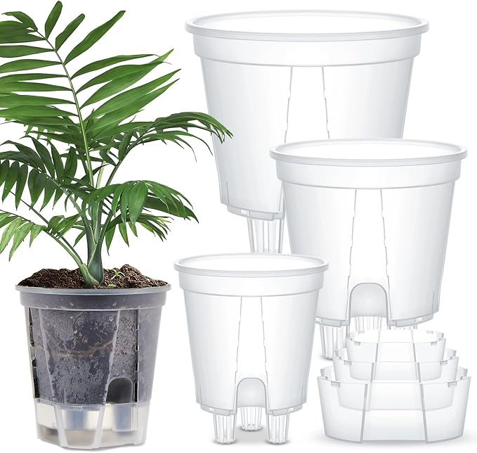 Self Watering Pots for Indoor Plants with Deep Reservoir and High Drainage Holes for Outdoor Plants and Flowers, Bare Root Planter(4.72'', 5.91'', 7.09'',Clear,3 Pcs)