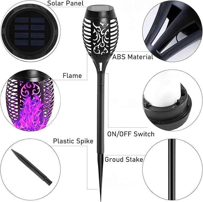 4 Pack Outdoor Solar Flame Light,Solar Lights Outdoor for Garden Decorations with Flickering Flame,IP65 Waterproof Solar Powered Yard Lights Torch Light for Lawn Patio Pathway (Purple)