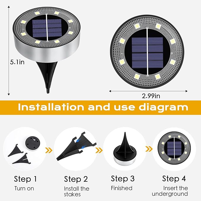 Solar Lights Outdoor 16 Pack, Solar Garden Outdoor Waterproof Pathway Lights Bright In-Ground Light Outdoor Lighting Decor for Lawn, Patio, Yard, Driveway, Step and Walkway White Light
