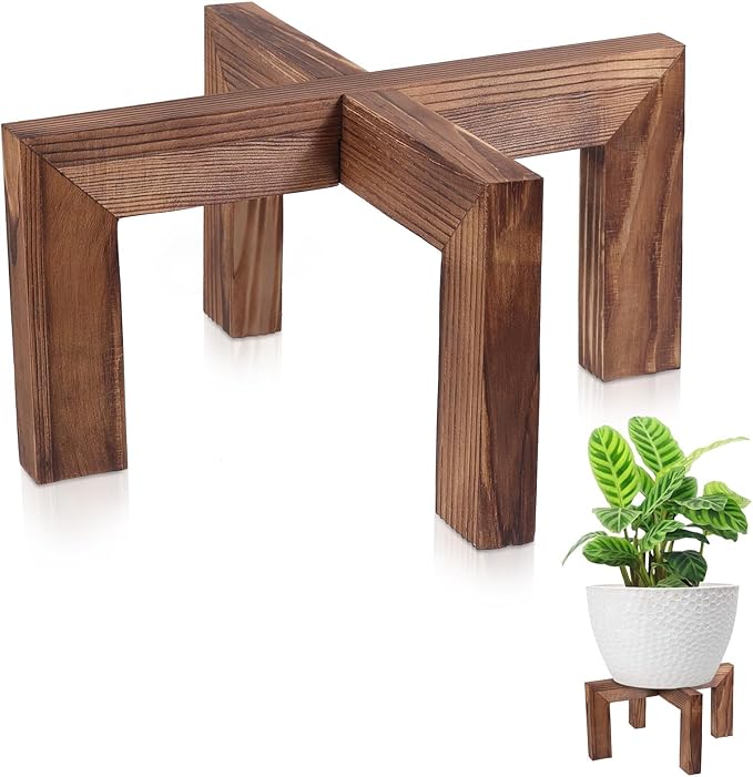Plant Stand, Indoor/Outdoor Wood Plant Holder, Single Flower Pot Stand, Sturdy Planter Stands, Fit 5-15 Inch Pots