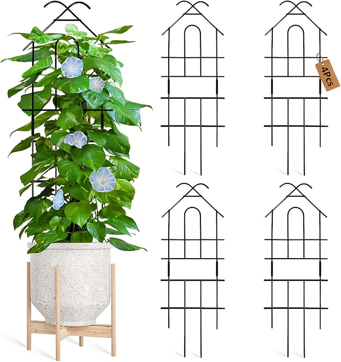 23in Plant Trellis for Potted Plants, Expandable Metal Garden Trellis for Climbing Plants with Ties, Plant Supports for Indoor Plants Hoya Pothos Ivy, 4P