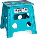 Delxo Folding Step Stool 13 Inch Non-Slip Foldable Stools for Kids & Adults Up to 300 LBS Kitchen Collapsible Fold Up Stepping Stool with Dotted 1 Pack Blue