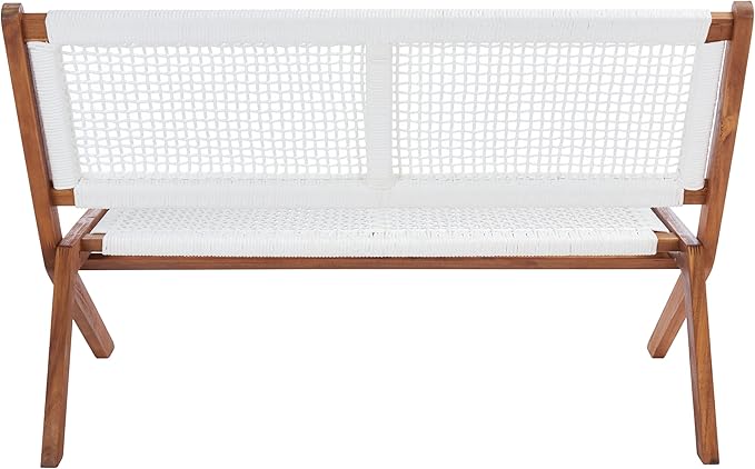 SAFAVIEH Outdoor Collection Kobina Natural Acacia Wood/White Rope Foldable Bench