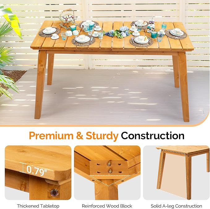 VINGLI Rectangular Outdoor Dining Table, Solid Cedar Wood Patio Table for 4-6 People, Waterproof Garden Table for Yard, Deck, Poolside (Teak)