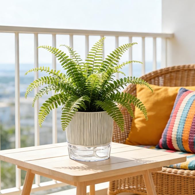 Self Watering Pots for Indoor Plants, 4 and 5.3 Inch, Plastic, Black Stripes, Round, Modern, Tabletop