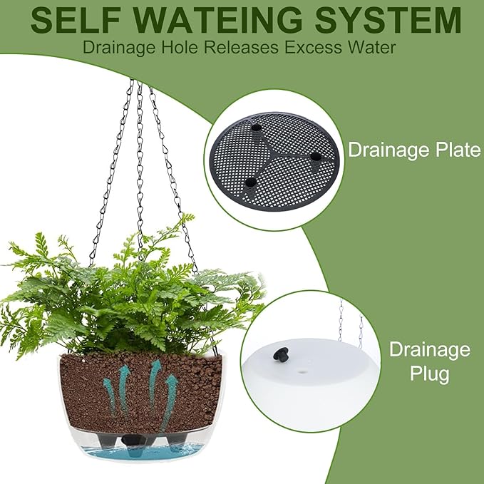 BAYN 2 Packs Solar Hanging Basket Planters for Plants Outdoor, Self Watering Blue Flower Plants Pots with Solar Light Drainer for Balcony Patio Garden Outdoor Decoration