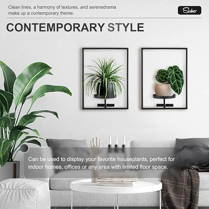Sisher Plant Stand Indoor Outdoor,Window Plant Shelf Picture Frame Wall Plant Stand Metal Wall Plant Shelf Ease of Assembly Modern Style for Home Decor (Square 3-pack)