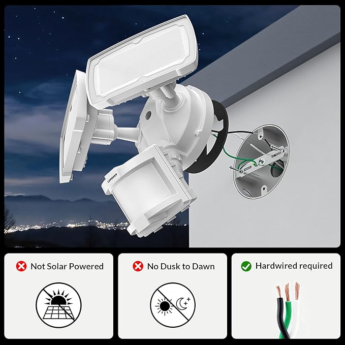 LEPOWER 30W LED Security Lights Motion Sensor Outdoor, 3200LM, 5500K, IP65 Waterproof, Hardwire 2 Head Motion Detector Flood Light for Garage, Yard, Porch