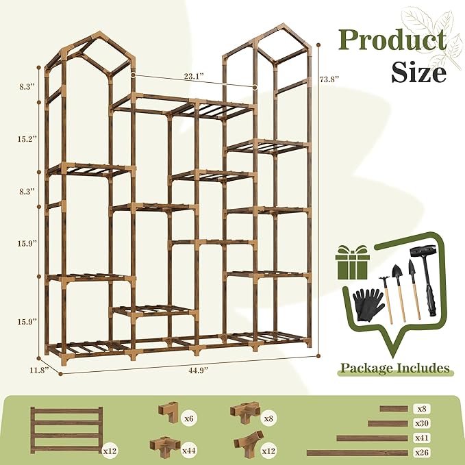 EnHomee Plant Stand Indoor Plant Stands Outdoor Tall Plant Shelf for 15-21 Pots Corner Tiered Plants Stands for Multiple Plants Wood Hanging Plants Holder for Garden Balcony Patio Window Porch