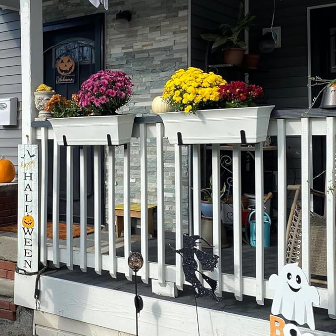 Planter Box Brackets, Adjustable Flower Box Brackets for Deck Railing, 2 Pack No Drill Window Box Bracket for Outdoor Planters-White