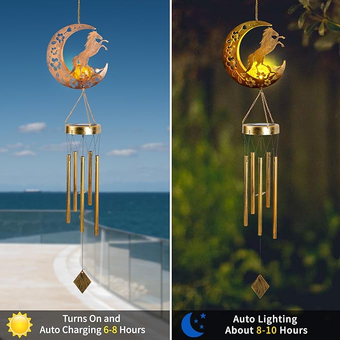 Moon Horsebird Wind Chime Outdoor, Handcrafted Metal Garden Wind Chimes with Horse & Bird Charms, Melodic Wind Bells for Patio Porch Decor, Weatherproof Gift for Equestrian & Nature Lovers