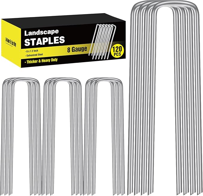 HongWay 120 Pack 6 Inch Landscape Staples, 8 Gauge Garden Stakes Heavy Duty More Thicker Galvanized Tent Stakes, Lawns Yard Staples Wind-Resistant Ground Stakes for Hard & Rocky Soil, Pet Fence